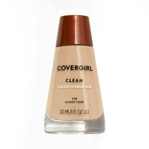 COVERGIRL Clean Liquid Foundation, 110 Classic Ivory, 1 fl oz, Liquid Foundation, Moisturizing Foundation, Lightweight Foundation, Cruelty-Free Foundation, Unscented Foundation