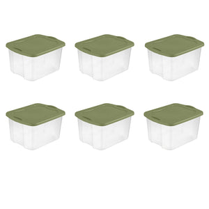 Sterilite 70 Qt. EZ Carry Plastic, Clear/Sage Legume, Set of 6